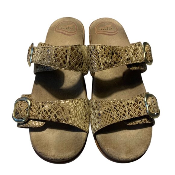 DANSKO Shades of Beige Sophie Snakeskin Double-Strap Women's Clog Sandals Size 4 - Picture 2 of 8